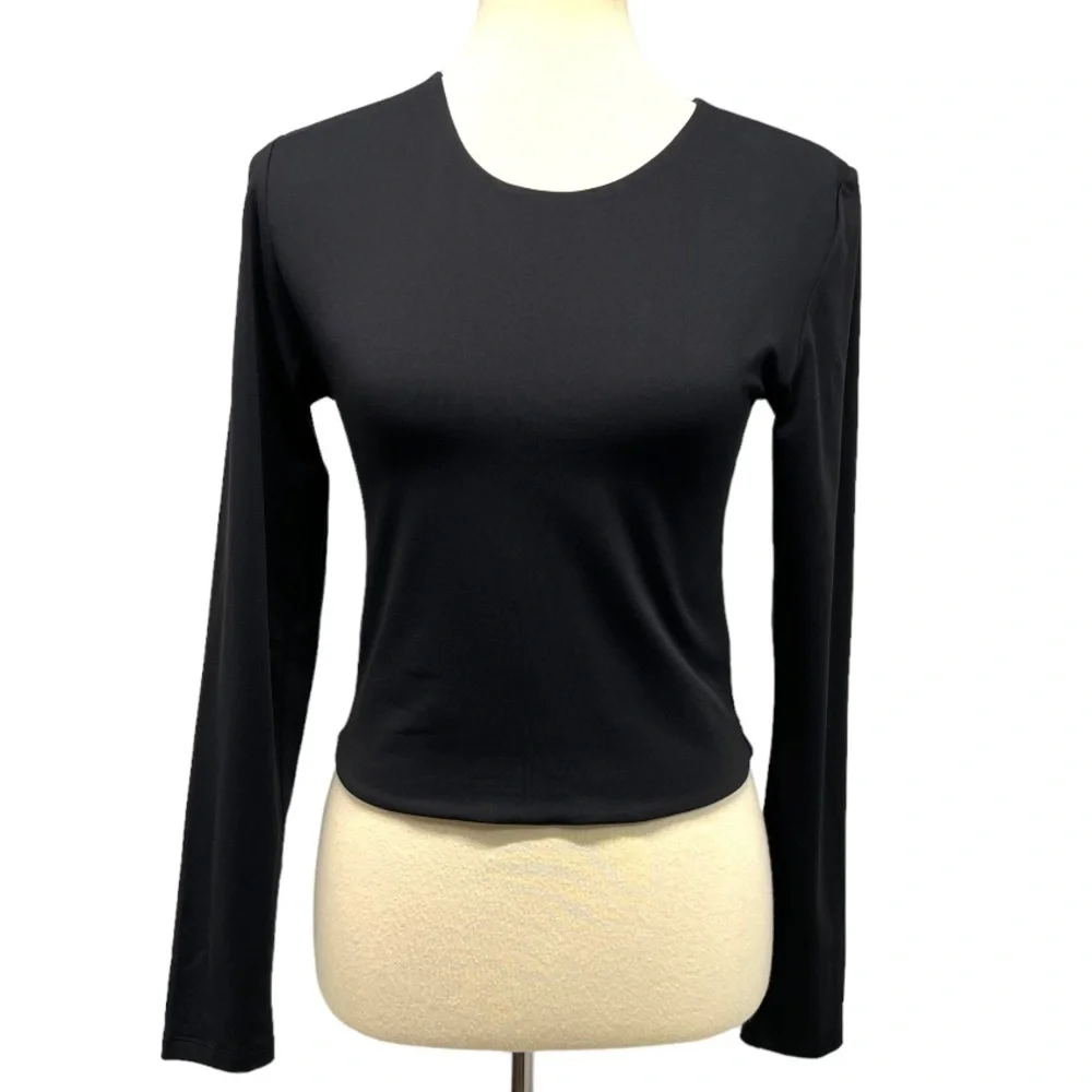 Babaton Aritzia Black Stretch Knit Long Sleeve Crop Top Women’s Large - Picture 5 of 14